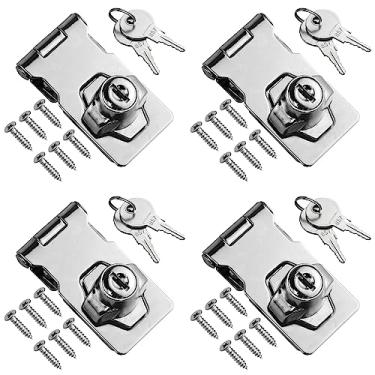 Imagem de TOVOT Pacote com 4 fechaduras com chave de 6,2 cm x 3,1 cm, trava de trinco de porta, trava cromada com parafusos, ferrolho de bloqueio para gaveta de armário
