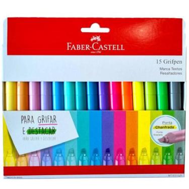 Imagem de Kit Caneta Marca Texto 15 Cores Neon Pastel Faber-Castell Grifpen