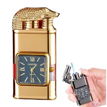 Imagem de Isqueiro Vintage com Relógio de Quartzo, Chama a Jato, Resistente ao Vento (dourado1)