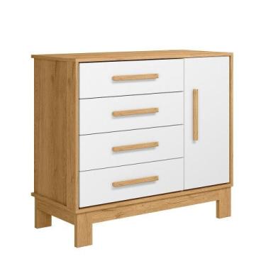 Imagem de Cômoda P/ Roupas Quarto Infantil Bebê 4 Gavetas 1 Porta Q Encanto Slim