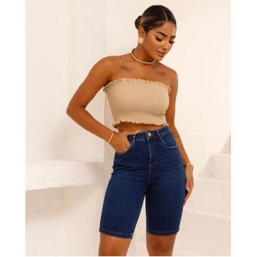 Imagem de Bermuda jeans feminina meia coxa cintura alta 24355 - CONSCIÊNCIA, 40