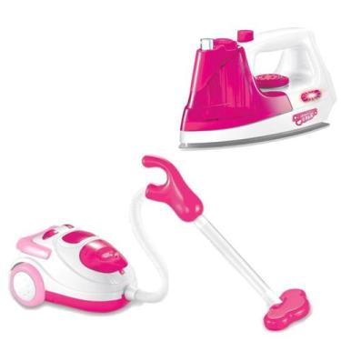Imagem de Aspirador De Pó Infantil Luz Menina e Ferro de Passar Roupas - DM Toys