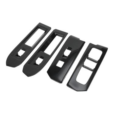 Imagem de REPAIROCK 1 conjunto de capa de painel de interruptor de janela frontal traseira para Toyota Tacoma 2024 Master Power Window Switch Cover Trim Padrão de fibra de carbono ABS preto