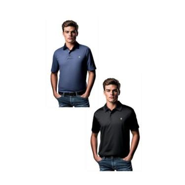 Imagem de Danrigo Camiseta Polo 100% Algodão Preta/ Azul Marinho, Azul marinho