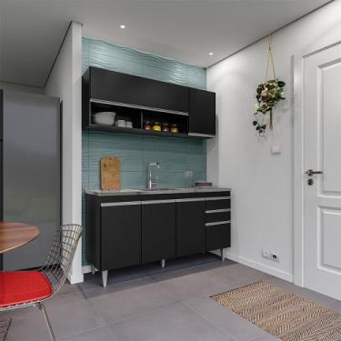 Imagem de Conjunto Balcão de Cozinha para Pia Aéreo Dodoma MDP/BP Preto G96 - Gr