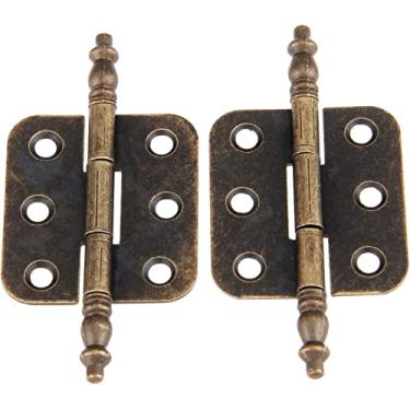 Imagem de BAZAC Ferrolho de trava antiga, dobradiças de ferro de bronze retro, conectores de dobradiças para Tope 2 peças dobradiças de armário de porta de cabeça de coroa antiga