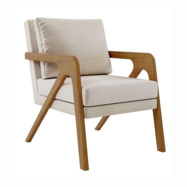 Imagem de Poltrona Decorativa Sala De Estar Escritório Recepção Mona Linho Bege