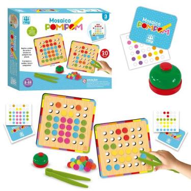 Imagem de Jogo Mosaico Pompom Tabuleiro Montessori Infantil Com 112 Peças - Nig 