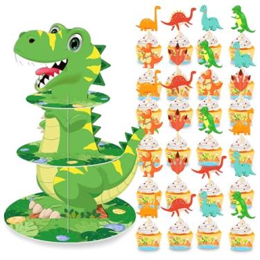 Imagem de Parrtty Hurrican Suporte Para Cupcakes De Dinossauro 3 Camadas, Decoração Festa, Com Tema 24 Embalagens E Coberturas, Artigos Exibição Aniversário