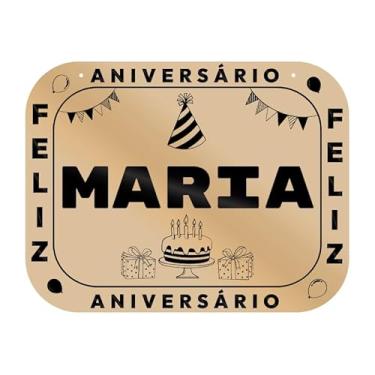Imagem de Placa Decorativa Feliz Aniversário Maria, MDF, 19x14 cm, com 2 Furos para Pendurar