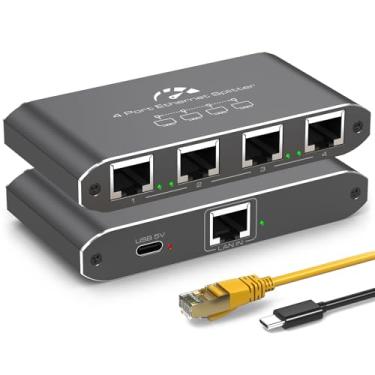 Imagem de ATLAHET Divisor Ethernet 1 a 4 1000Mbps de alta velocidade para Internet, divisor de rede Gigabit com um cabo Ethernet e um cabo de alimentação USB, divisor LAN RJ45 de 1 em 4 saídas, funciona com