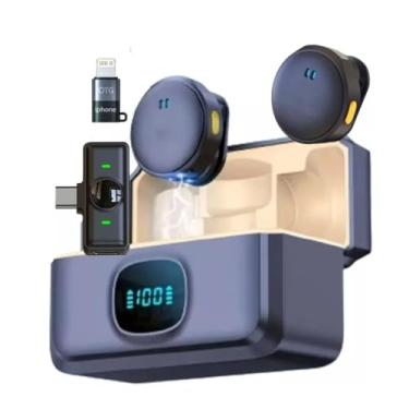 Imagem de Microfone Duplo de Lapela Sem Fio com Bluetooth, Redução de Ruído e Estojo Carregador, Para Gravações, Entrevistas, Aulas Online e Vlogs – Compatível com iOS e Android