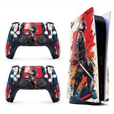 Imagem de Capa adesiva para PS5 - Arte Samurai, compatível com edição de disco e edição digital (não versão fina) - 2 capas de controle e capa de console - sem bolhas, proteção total, impermeável, removível
