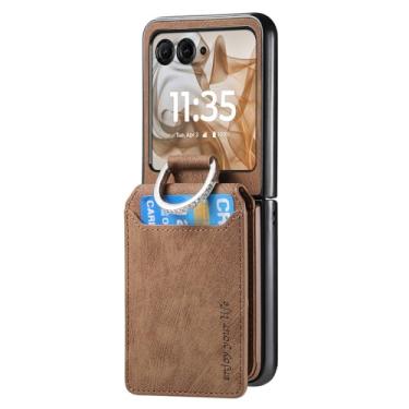 Imagem de HAO RIYLN Capa carteira para Moto Razr 60/60 Ultra, capa de couro retrô com fecho magnético slots para cartões, capa de proteção à prova de choque, marrom, 60