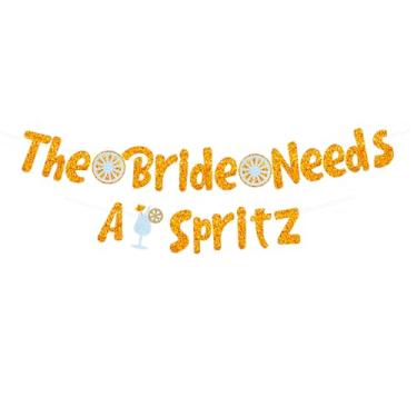 Imagem de Faixa pré-amarrada The Bride Needs A Spritz, decorações de chá de panela Aperol Spritz, faixa Love at First Spritz, decorações de festa de casamento com glitter laranja