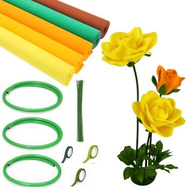 Imagem de Fuyoooo Kit de 111 peças de flores gigantes faça-você-mesmo, inclui folhas de espuma EVA de 33 x 99 cm, tubo flexível de PVC de 4,5 m, hastes de arame floral, fita floral para artesanato, festa de