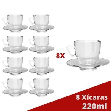 Imagem de Kit 8 Xícaras Chá 220mL Mesa Posta Transparente C/ Pires - TODO DIA