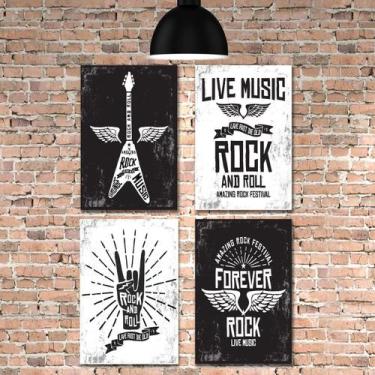 Imagem de Placa Decorativa MDF Música Rock Kit 4un 30x40cm - Quartinhos
