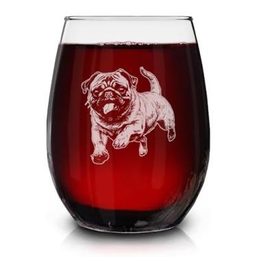 Imagem de Pug Dog Taça de vinho vintage gravada sem haste - Presente de proprietário para amantes de animais de estimação - Presentes de aniversário exclusivos para amigos e familiares - Presente para amantes
