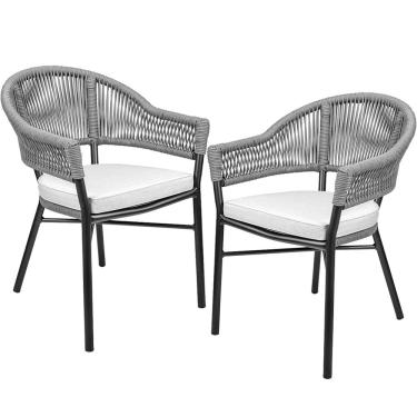 Imagem de Kit 02 Cadeiras Decorativas Área Gourmet Base Grafite Corda Náutica Medan R01 Chumbo - Lyam Decor