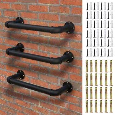 Imagem de Escada montada na parede de 3 degraus, escada de escape de incêndio de tubo de aço resistente para janela de saída e porão, pendurar industrial preta