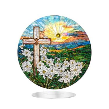 Imagem de Zariocy Kits de arte de diamante de mesa 5D para adultos – Ornamento especial de strass dupla face com vista da mesa cruz, DIY Home Stand Up Landscape Diamond Painting Kit de artesanato de placa