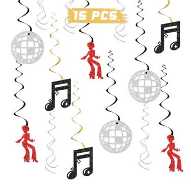 Imagem de Redemoinhos para pendurar discoteca, música temática dos anos 50, 60, 70, 80, 90, 2000, artigos de redemoinhos para festa de aniversário, dança noturna de discoteca, decoração de teto, 15 peças de