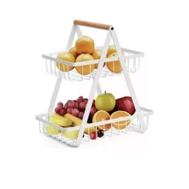 Imagem de Fruteira Aramada De Mesa Preta Resistente Para Frutas E Vegetais Organizador De Cozinha Prateleira(BRANCA 23,8CM)