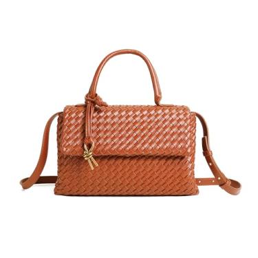 Imagem de Bolsa de couro vegano, bolsa tiracolo com alça superior para mulheres, bolsa de ombro feminina, Marrom, Medium, Bolsa tiracolo de tecido