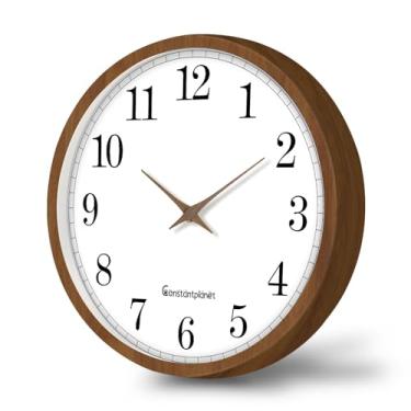 Imagem de Constantplanet Relógio de parede de madeira, 30,5 cm, deslizante, sem tique-taque, maçanetas operadas por bateria, relógio de parede analógico decorativo de madeira branca e marrom para cozinha