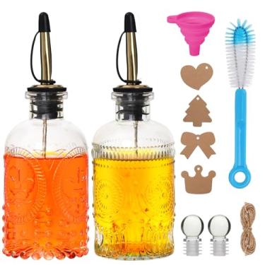 Imagem de Dispensador de xarope de café de vidro de 200 ml, conjunto completo com funil, escova, rolhas e acessórios - Garrafas de xarope para cafeteria com bico de metal, ideal para bordo, óleo, vinagre