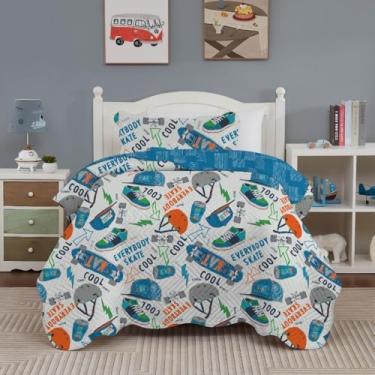 Imagem de Kit Cobre Leito Luxo Colcha Infantil Estampada Solteiro 02 Peças (Skate)