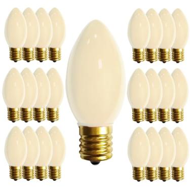 Imagem de Pacote com 25 lâmpadas brancas de Natal, base C9/E17, lâmpadas de substituição brancas incandescentes de vidro de 7 watts para luz noturna, lâmpadas de vela de Natal, ótimas para uso ao ar livre