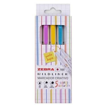 Imagem de Marca Texto Zebra Ponta Dupla Mildliner com 5 Cores Quentes