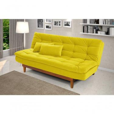 Imagem de Sofá Cama Dubai 3 Lugares Império Reclinável Casal Pés Madeira Espuma Especial D33 Madero Amarelo 374