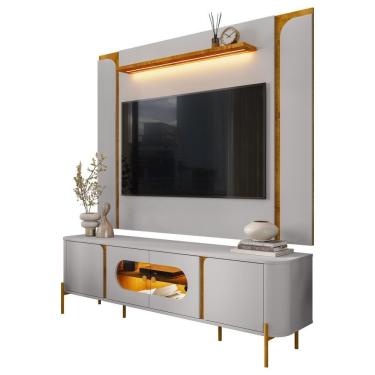 Imagem de Rack Para Sala Orgânico Suy Com Painel Para Tv 75 Pol Maresca B02 Off White Naturalle - Lyam Decor