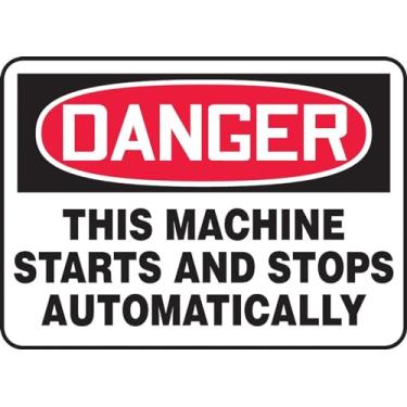 Imagem de ACCUFORM Placa adesiva de segurança de vinil SIGNS MEQM150VS, legenda "Danger This Machine Starts and Stops Automatically", 17 cm de comprimento x 25 cm de largura x 0,004 cm de espessura,
