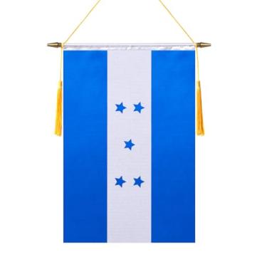 Imagem de TMHTMH Bandeira de parede de Honduras de 45,7 x 30,5 cm, poste de madeira e acabamento de cetim duplo, bandeira pendurada hondurenha, para sala de casa, sala de aula escolar, clube e porta