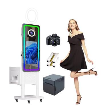 Imagem de Cabines fotográficas Magic Mirror, máquina fotográfica espelhada de tela de 54,6 cm com caixa de impressora removível para aluguel de eventos de festa de casamento (branco, cabine fotográfica com