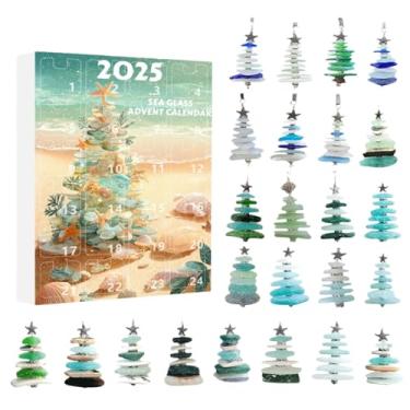 Imagem de Calendário do Advento de Árvore de Natal de Vidro Marinho 2025 | Contagem regressiva de 24 dias inspirada no oceano com 24 ornamentos colecionáveis 3D feitos à mão | Presente exclusivo de decoração de