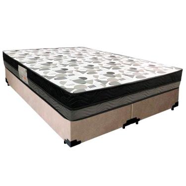 Imagem de Cama Box Casal Suede Bipartido + Colchão Ortobom Iso Dupla Face 60x138x188 Cor:bege