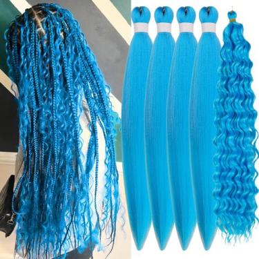 Imagem de Cabelo trançado azul marinho, pré-esticado, azul claro, cabelo boho pa