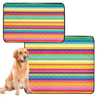 Imagem de CEBUGI Almofadas de xixi laváveis para cães, pacote com 2, almofadas impermeáveis para filhotes de cachorro, antiderrapante, à prova de vazamento, para cama de cercadinho, listras horizontais