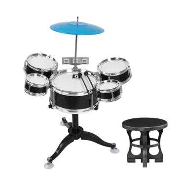 Imagem de JWQFBC Bateria Infantil, Kit de Bateria Jazz para Crianças Pequenas, Instrumento Musical para Aprendizagem Precoce com Banquinho, Brinquedo Educativo, Preto
