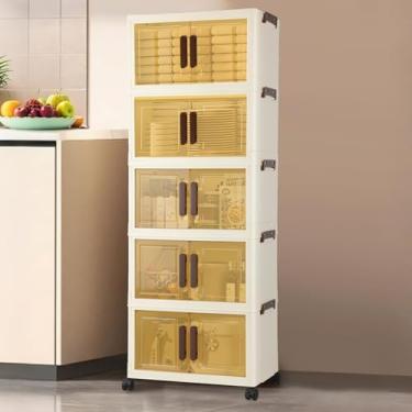Imagem de Armário Organizador Dobrável 5 Camadas com Rodinhas, Portas de Armário Transparentes, 109×40×26 cm, Armario Multiuso, Adequado para Quartos, Casas de Banho, Cozinhas e Salas de Estar