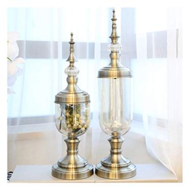 Imagem de Vasos de duas peças vaso de vidro estilo europeu casa sala de estar mesa de jantar vaso transparente arranjo de flores ornamentos vaso de flores (cor: latão) (latão)