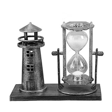 Imagem de Estátua de farol ampulheta temporizador vintage decoração de casa para sala de estar quarto centros de mesa decoração de mesa prateleira de livros armário TV mesa estatueta ornamentos (B, prata)