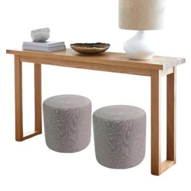 Imagem de Kit 2 Puff Decorativo Redondo em Tecido Linho – Design Orgânico Estofado para Sala, Quarto e Espaços de Descanso – Suporta até 120kg(Cinza)