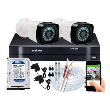 Imagem de Kit Cftv 2 Cameras Segurança HD Full Hd Dvr Intelbras 4ch