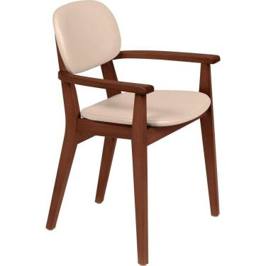 Imagem de Cadeira De Madeira Tramontina London Em Tauari Amêndoa Com Braços Com Estofado Bege Tramontina
